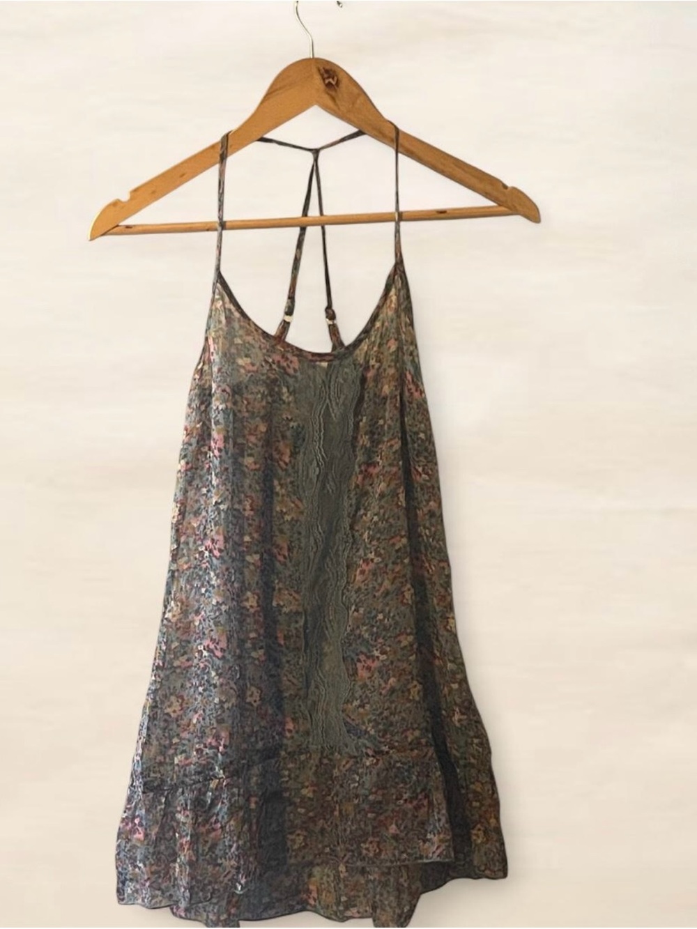 Crown of Hearts floral mini dress with lace trim in size S.
